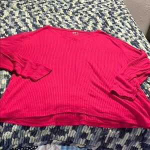 Women's Pink V-Neck Ribbed Top